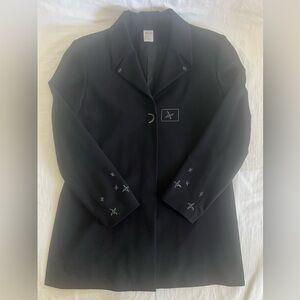 Indies Paris Black Wool Lycra Blazer Jacket Euro 38 Us 8 Hand Stitched Detail